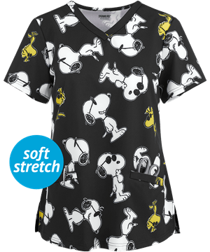 Peanuts Women's 2-Pocket V-Neck Print Scrub Top