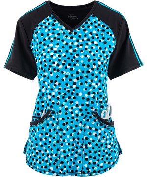 Cherokee Infinity Definitely Dots Women's 4-Pocket STRETCH V-Neck Print Scrub Top