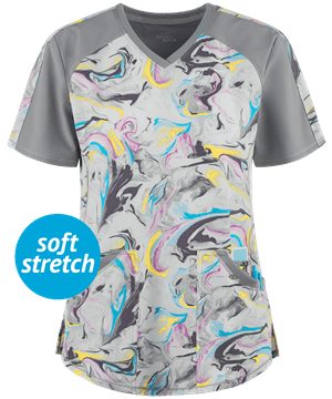 Cherokee Infinity Marvelous Marble Women's 4-Pocket V-Neck Print Scrub Top