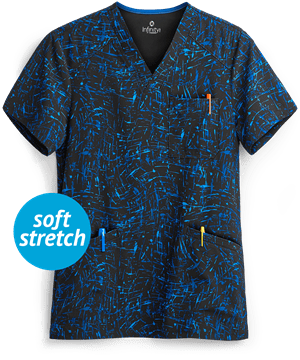 Cherokee Infinity From Scratch Royal Men's 3-Pocket V-Neck Print Scrub Top