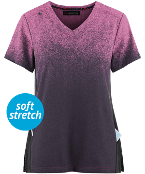 koi Basics Cali Ombre Heather Azalea Pink/ Charcoal Women's 2-Pocket V-Neck Print Scrub Top
