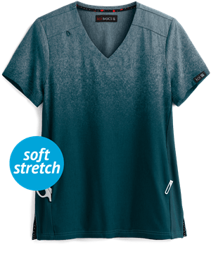 koi Basics Caribbean Heather Ombre Cali Women's 2-Pocket V-Neck Print Scrub Top