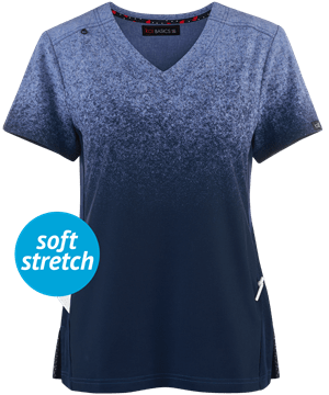 koi Basics Cali Ombre Heather Galaxy/ Navy Women's 2-Pocket V-Neck Print Scrub Top