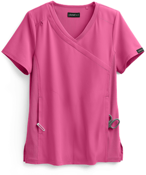 koi planet Eco Women's 4-Pocket Mock Wrap Scrub Top