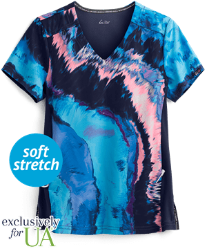 koi Lite™ Reform Blue Marble Women's 2-Pocket V-Neck Print Scrub Top