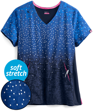 koi Lite™ STRETCH Geo Foil Ombre Women's 2-Pocket V-Neck Print Scrub Top