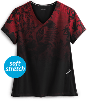 koi Lite™ Eastern Dreams Ruby Ombre Women's 2-Pocket V-Neck Print Scrub Top