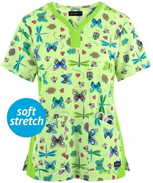 koi planet koi Thea Love Bugs Women's 2-Pocket Y-Neck Print Scrub Top 