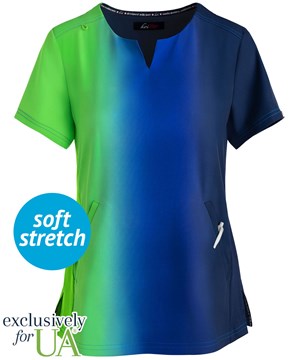 UA Exclusive koi Lite Balance Green Tea/ Navy Vertical Ombre Women's 2-Pocket Print Scrub Top
