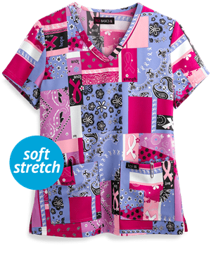 koi Basics Bandana Women's 2-Pocket V-Neck Print Scrub Top