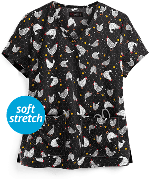 Koi Basics Chicken Scratch Women's 2-Pocket V-Neck Print Scrub Top