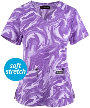 koi Basics Leslie Wisteria All Over Marble Women's 2-Pocket V-Neck Print Scrub Top