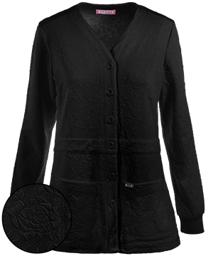 koi Claire Women's 2-Pocket Floral Jacquard Scrub Cardigan