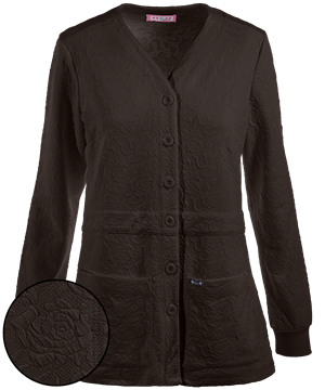 koi Claire Women's 2-Pocket Floral Jacquard Scrub Cardigan