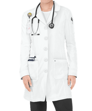 koi Next Gen Women's 4-Pocket 35" Button Front STRETCH Scrub Lab Coat
