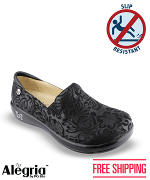 Alegria Black Embossed Paisley Keli Women's Slip On Nursing Clogs