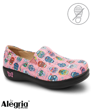 Alegria Keli Sugar Skulls Pink Women's Slip On Nursing Shoes