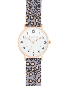 Nurse Mates Women's Grey Leopard/ Rose Gold Silicone Watch