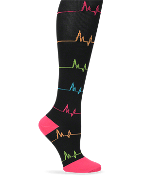 Nurse Mates EKG Black Women's 12-14 mmHg Compression Trouser Socks