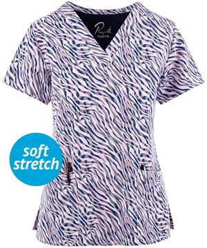 Maevn Animalia Women's 3-Pocket STRETCH V-Neck Print Scrub Top