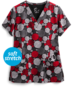 Maevn Bursting Blooms Women's 3-Pocket V-Neck Print Scrub Top