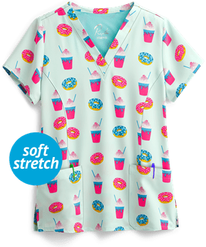Maevn Brain Freeze Women's 3-Pocket V-Neck Print Scrub Top