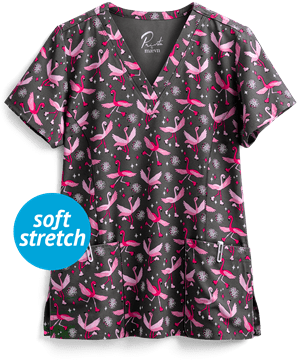 Maevn Disco Daze Women's 3-Pocket V-Neck Print Scrub Top