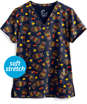Maevn Everything Nice Women's 3-Pocket V-Neck Print Scrub Top