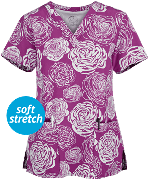 Maevn Florever Yours Women's 3-Pocket V-Neck Print Scrub Top