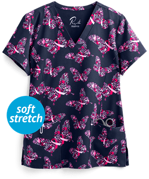 Maevn Graceful Strength Women's 3-Pocket V-Neck Print Scrub Top