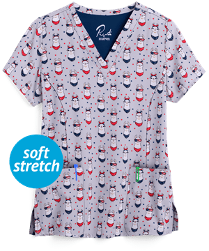 Maevn Have a Fabullama 4th Women's 3-Pocket V-Neck Print Scrub Top