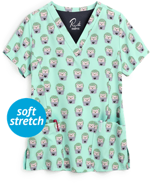 Maevn Hiding Hedgehogs Women's 3-Pocket V-Neck Print Scrub Top