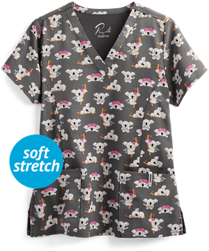 Maevn Koality Time Women's 3-Pocket V-Neck Print Scrub Top