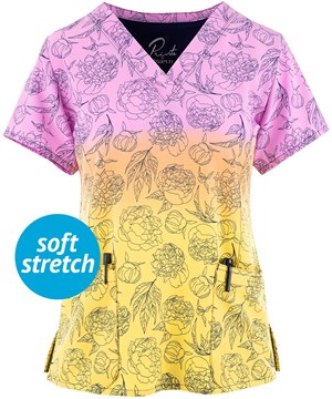 Maevn Morning Sunrise Women's 3-Pocket STRETCH V-Neck Print Scrub Top
