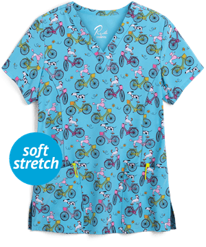 Maevn Pawsome Ride Women's 3-Pocket V-Neck Print Scrub Top