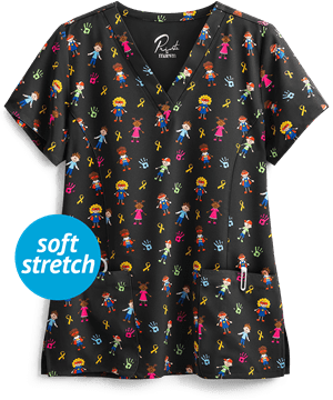 Maevn Super Kids Women's 3-Pocket V-Neck Print Scrub Top
