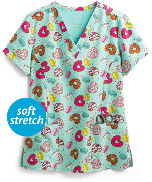 Maevn Sweet Goodness Women's 3-Pocket V-Neck Print Scrub Top