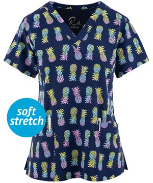 Maevn Tropical Paradise Women's 3-Pocket STRETCH V-Neck Print Scrub Top