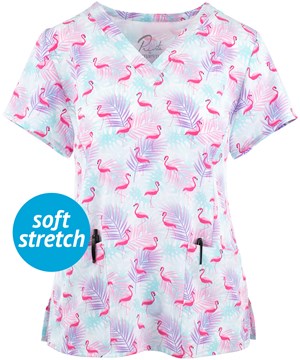 Maevn Flamazing Floral Women's 3-Pocket STRETCH V-Neck Print Scrub Top