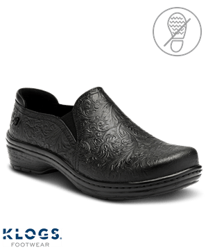 Klogs Black Tooled Moxy Women's Leather Slip On Nursing Clogs