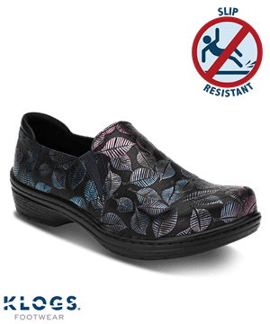 Klogs Moxy Blue/Purple Leaves Leather Slip On Clogs