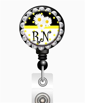 Nina's Lil Bowtique RN Daisies and Yellow Dots Jewel ID Badge Holder