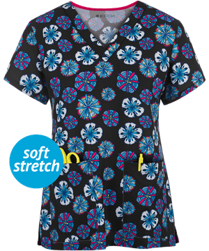 Med Couture Bright Medallion Women's 2-Pocket V-Neck Print Scrub Top