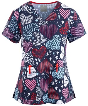 Med Couture Heartstar Women's 2-Pocket V-Neck Print Scrub Top