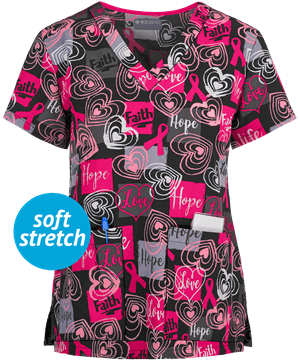 Med Couture Live Life Love Hope Women's 2-Pocket V-Neck Print Scrub Top