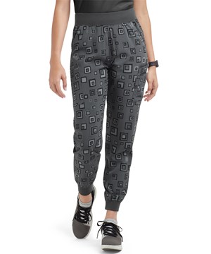 Easy Stretch By Butter-Soft Mila Floating Tiles Pewter Women's 5-Pocket Jogger Print Scrub Pants