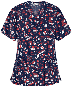 UA Best Buy Scrubs Party in the USA Navy Women's 3-Pocket V-Neck Print Top