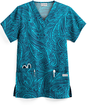 UA Paisley Delight Turquoise Women's 3-Pocket V-Neck Print Top