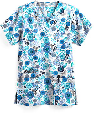 UA Whimsical Floral White Printed Women's 3-Pocket V-Neck Scrub Top