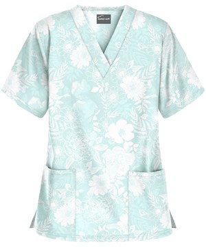 Butter-Soft Arles Floral Cooling Oasis Women's 2-Pocket V-Neck Print Scrub Top